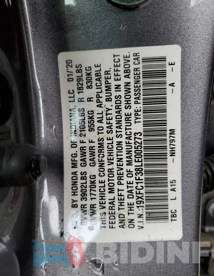 19XFC1F38LE005273 Photo# 10