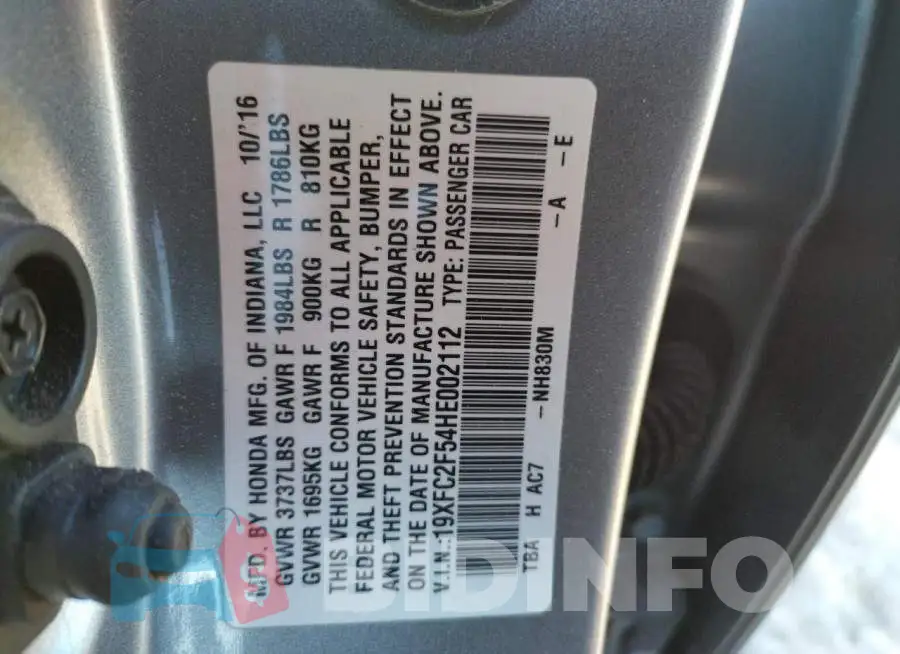 19XFC2F54HE002112 Photo# 10