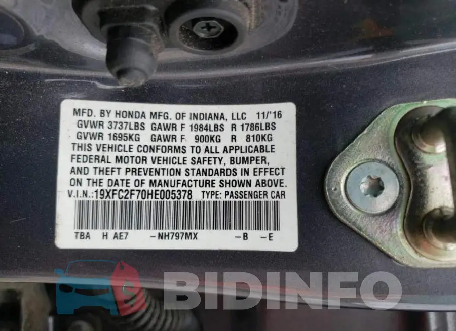 19XFC2F70HE005378 Photo# 10