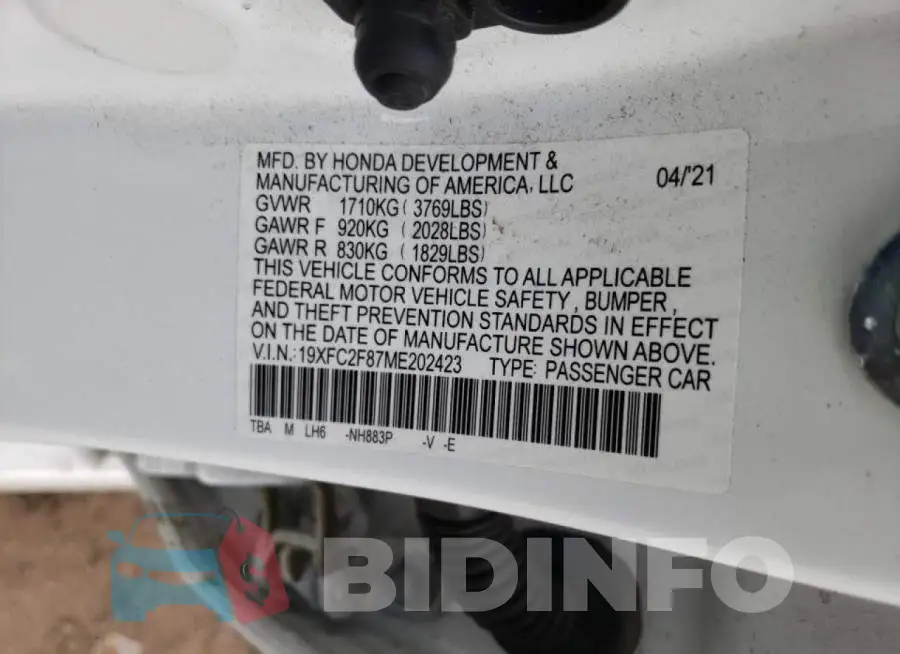 19XFC2F87ME202423 Photo# 10