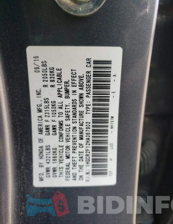 1HGCR2F12HA067902 Photo# 10