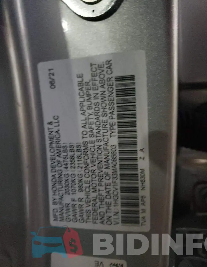 1HGCV1F33MA085603 Photo# 10