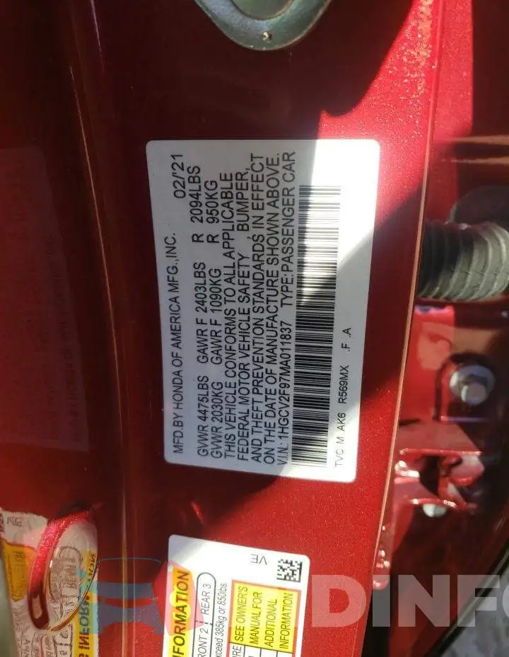 1HGCV2F97MA011837 Photo# 10