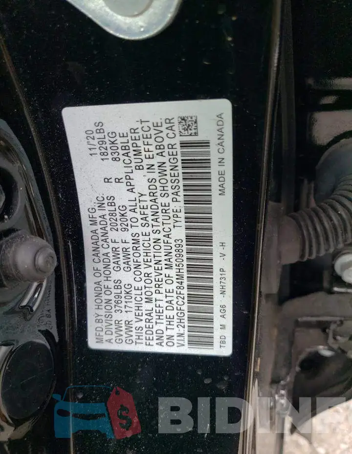 2HGFC2F84MH509893 Photo# 10