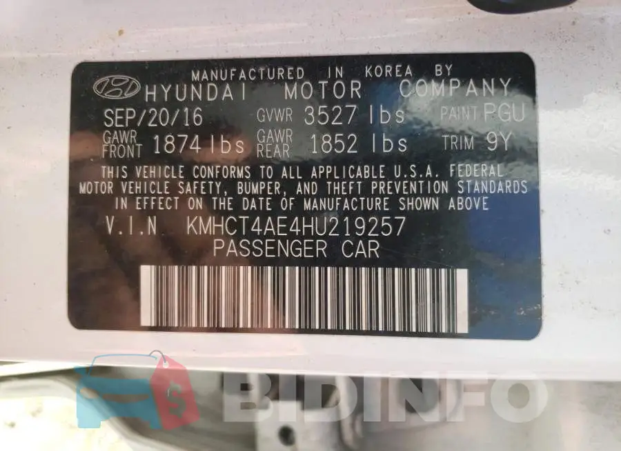 KMHCT4AE4HU219257 Photo# 10