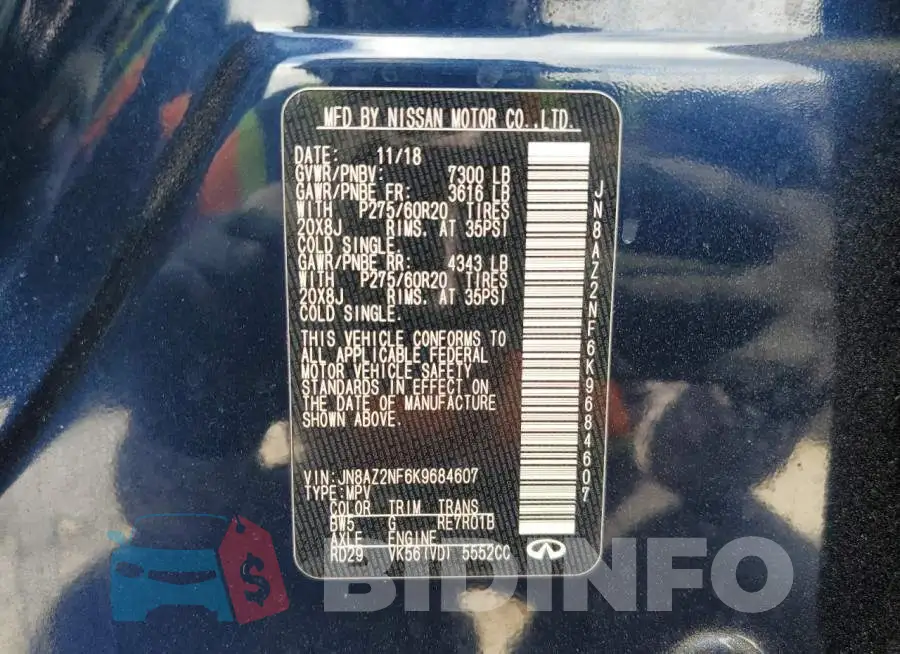 JN8AZ2NF6K9684607 Photo# 10
