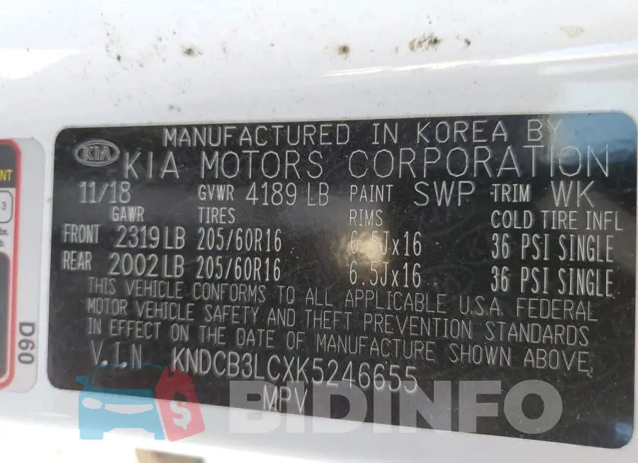 KNDCB3LCXK5246655 Photo# 10