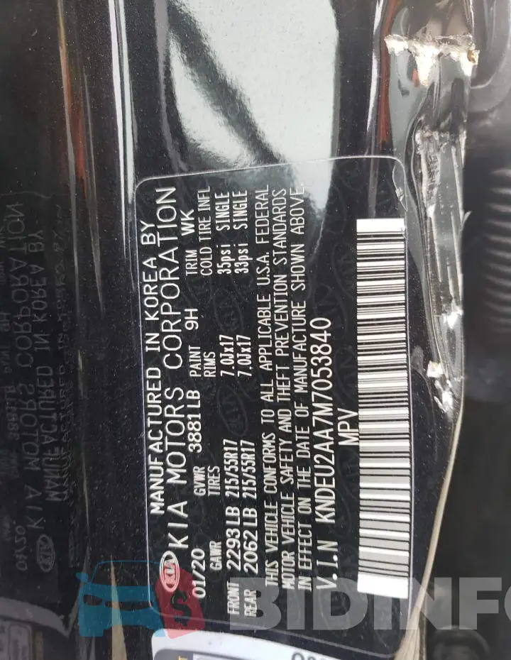 KNDEU2AA7M7053840 Photo# 10