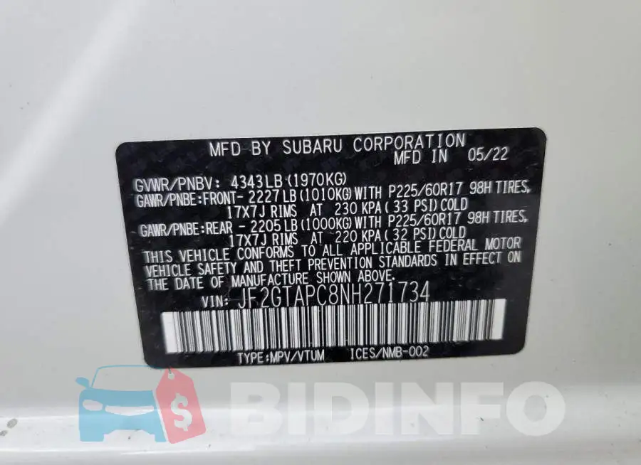 JF2GTAPC8NH271734 Photo# 10