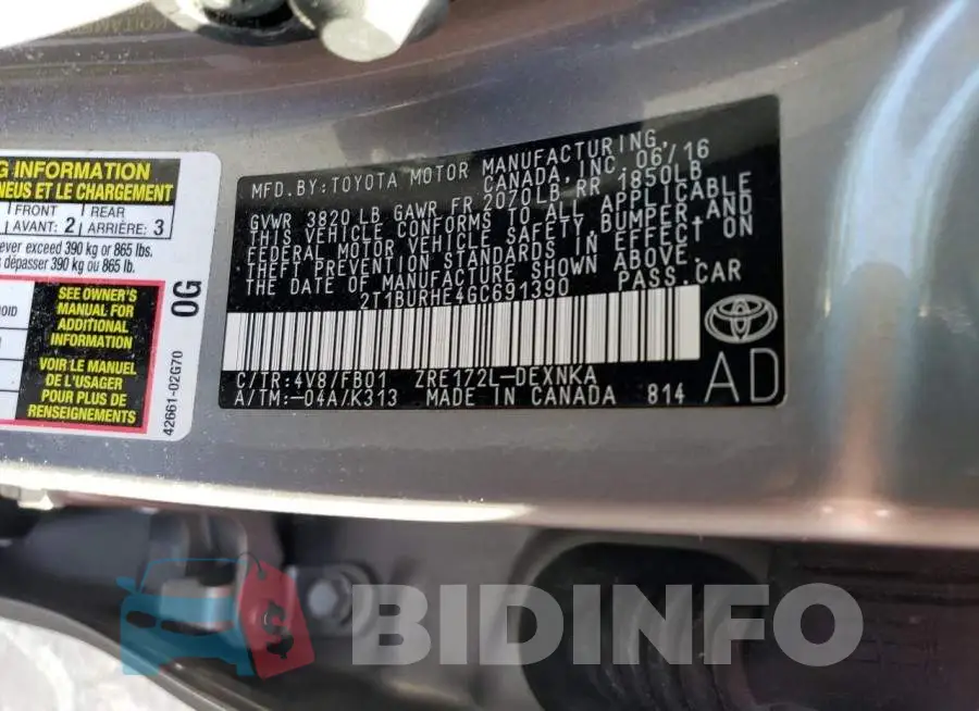 2T1BURHE4GC691390 Photo# 10