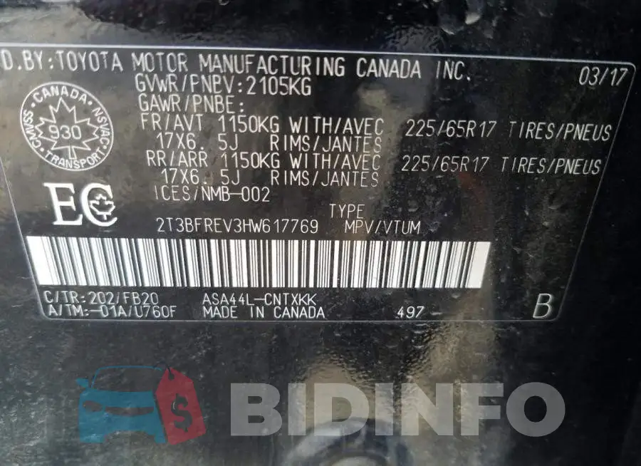 2T3BFREV3HW617769 Photo# 10