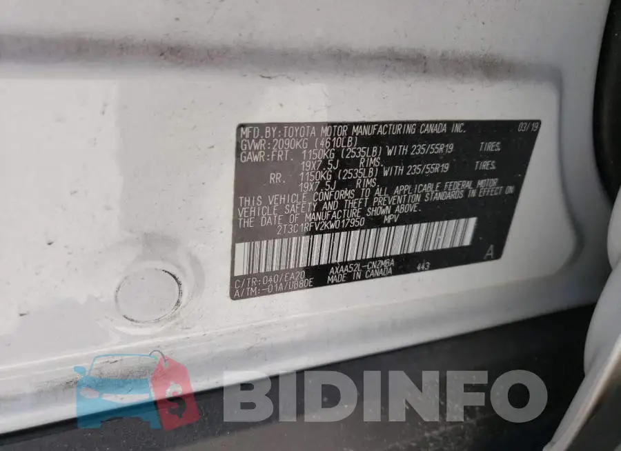 2T3C1RFV2KW017950 Photo# 10