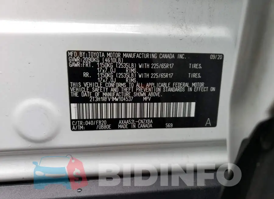 2T3H1RFV1MW104537 Photo# 10