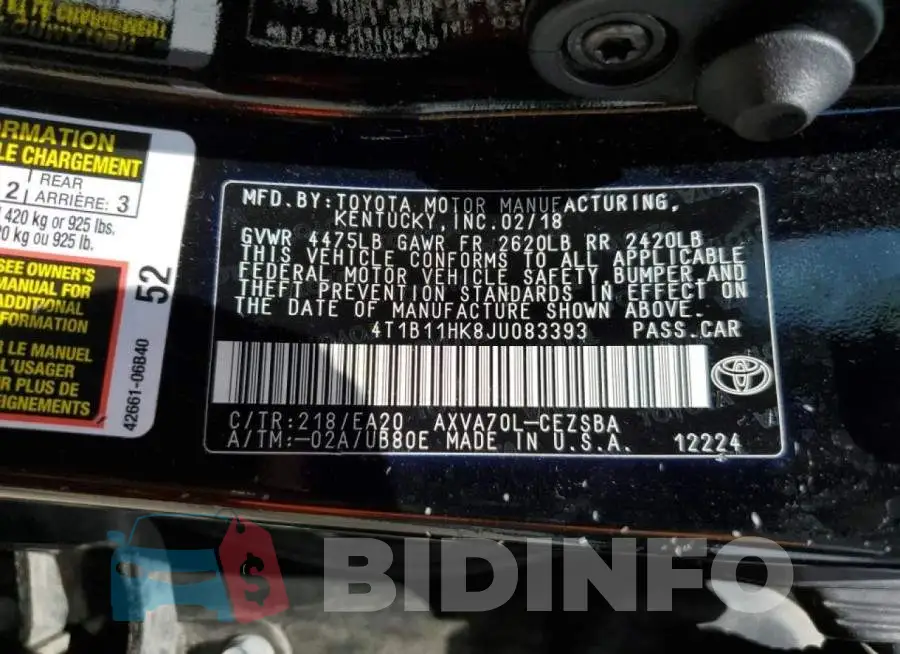 4T1B11HK8JU083393 Photo# 10