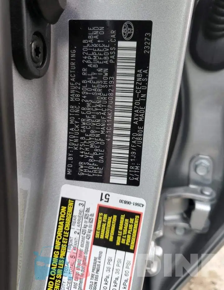 4T1C11AK7PU082193 Photo# 10