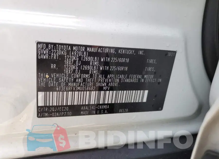 4T3E6RFV3MU058682 Photo# 10