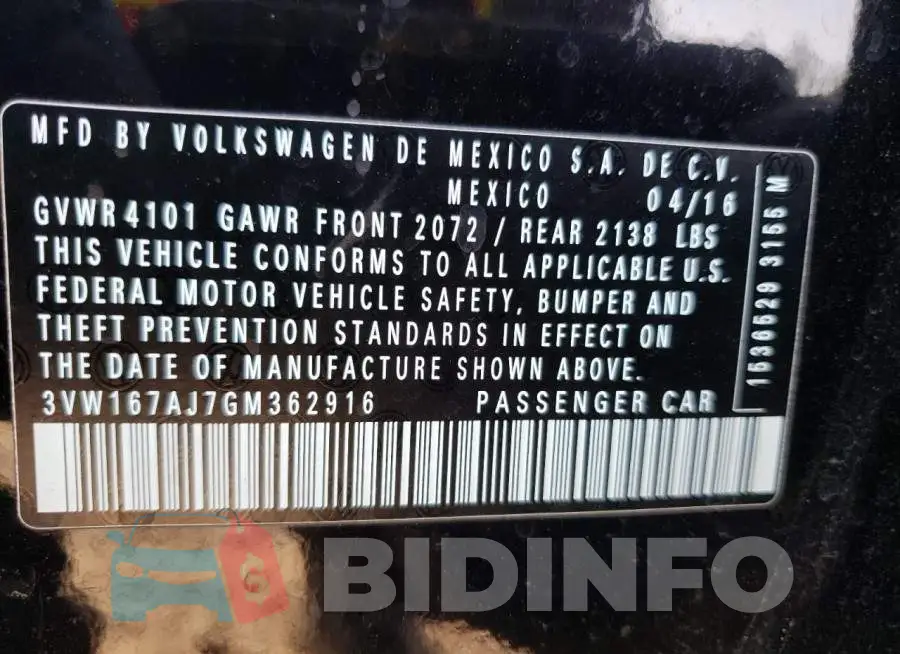 3VW167AJ7GM362916 Photo# 10
