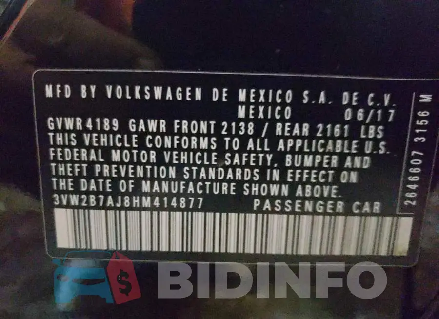 3VW2B7AJ8HM414877 Photo# 10