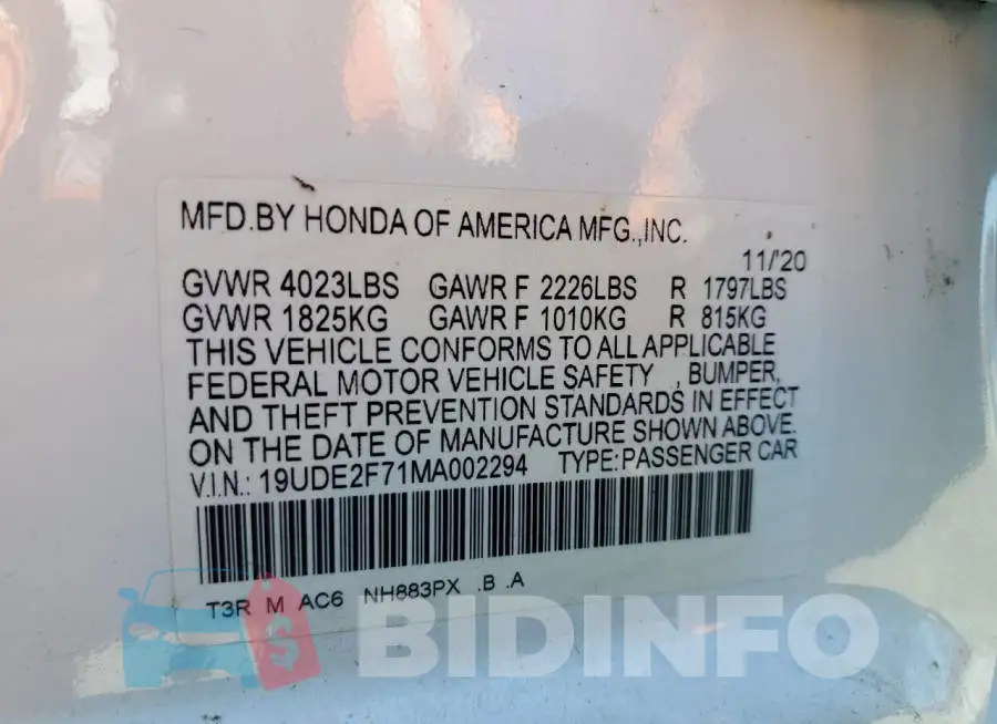 19UDE2F71MA002294 Photo# 10