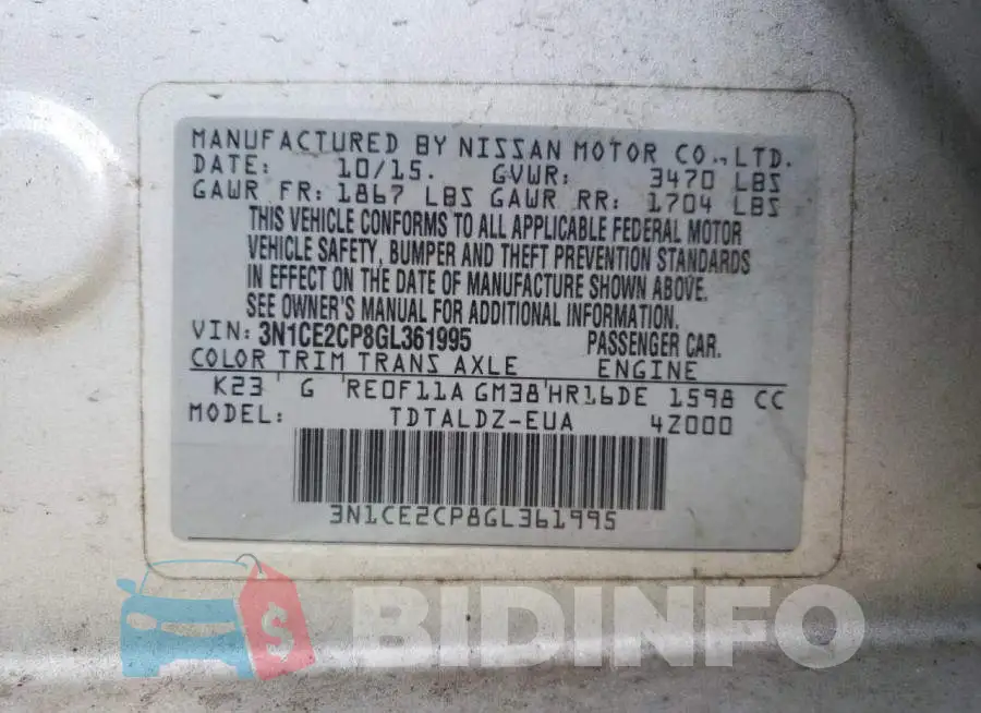 3N1CE2CP8GL361995 Photo# 10