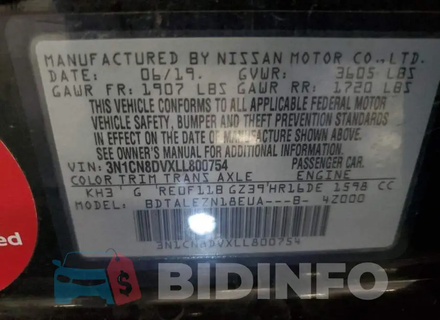 3N1CN8DVXLL800754 Photo# 10