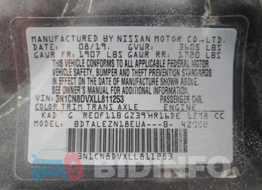 3N1CN8DVXLL811253 Photo# 10