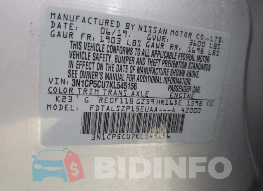 3N1CP5CU7KL545156 Photo# 10