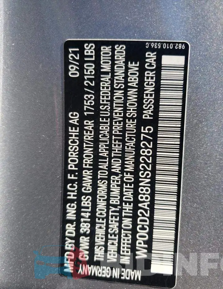 WP0CD2A88NS228275 Photo# 10