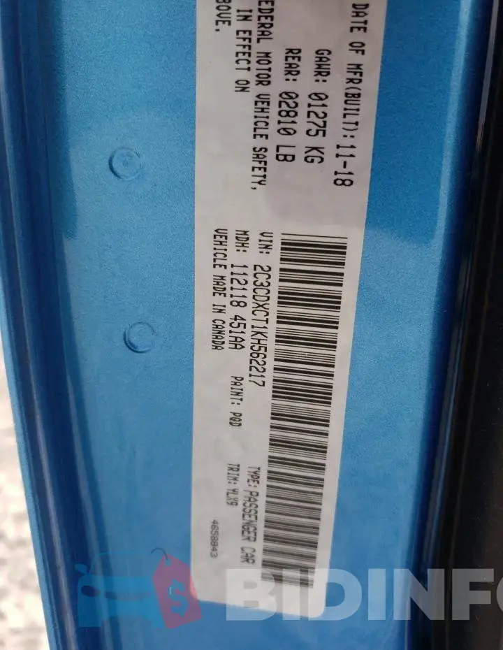 2C3CDXCT1KH562217 Photo# 10