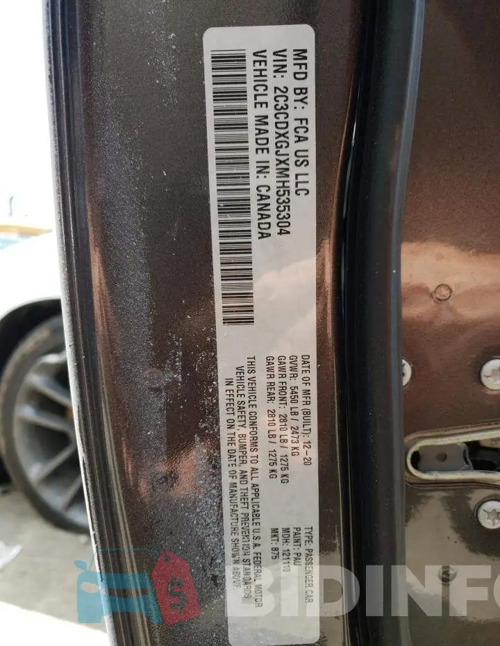 2C3CDXGJXMH535304 Photo# 10