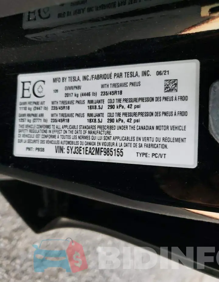 5YJ3E1EA2MF985155 Photo# 10