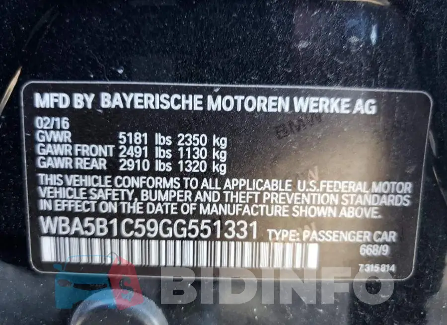 WBA5B1C59GG551331 Photo# 10