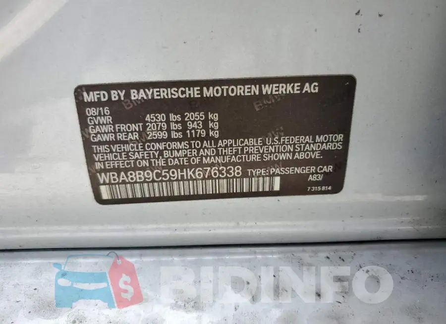 WBA8B9C59HK676338 Photo# 10