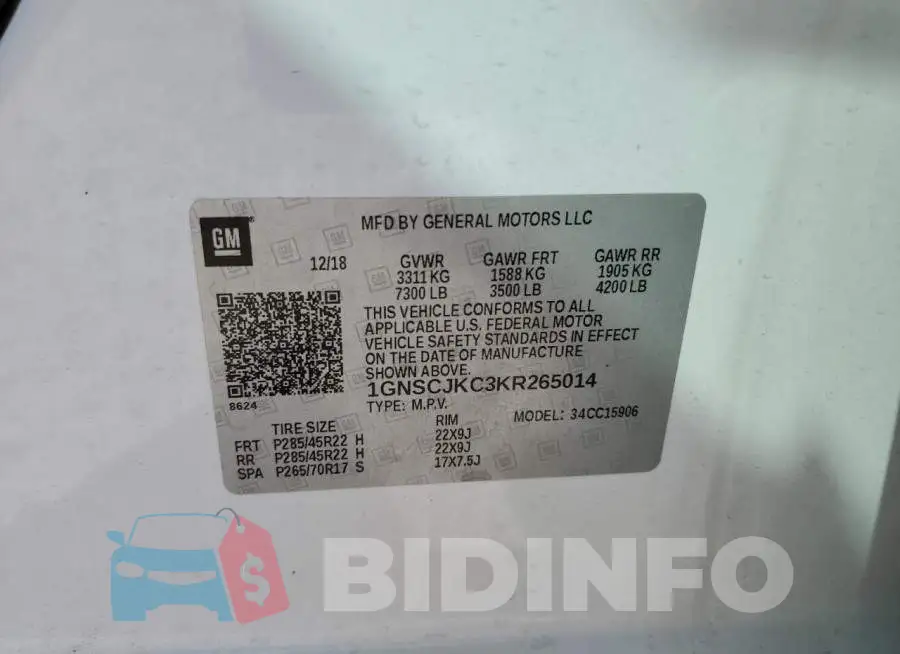1GNSCJKC3KR265014 Photo# 10