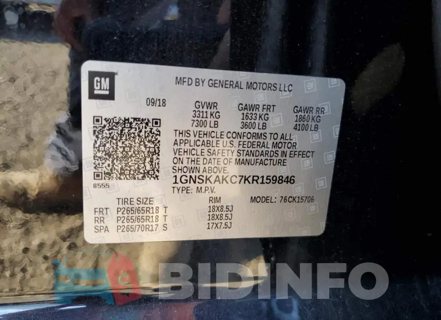 1GNSKAKC7KR159846 Photo# 10