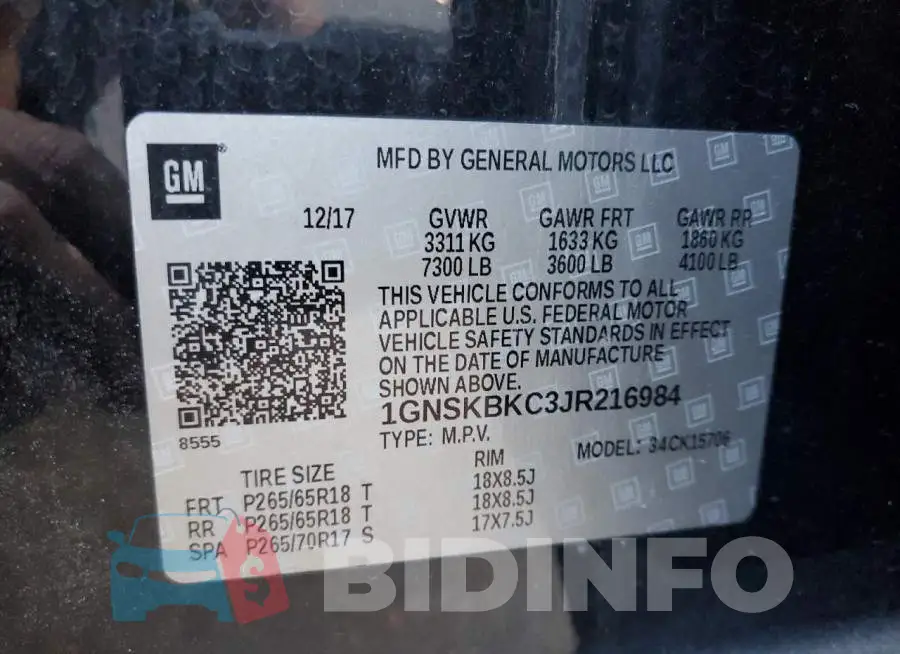 1GNSKBKC3JR216984 Photo# 10