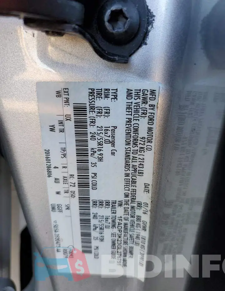 1FADP3K23GL276751 Photo# 10