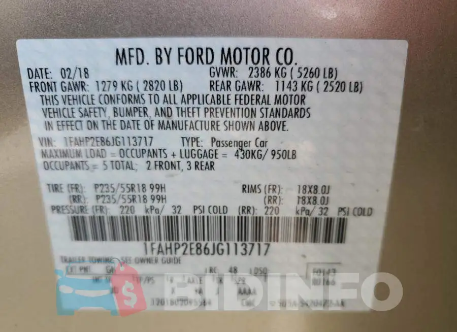 1FAHP2E86JG113717 Photo# 10