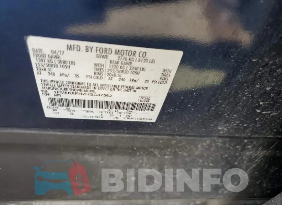 1FM5K8FH2HGC87562 Photo# 10