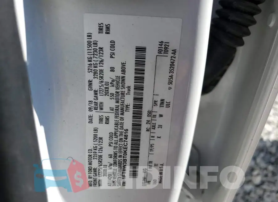 1FT8W3BT0KEC74816 Photo# 10