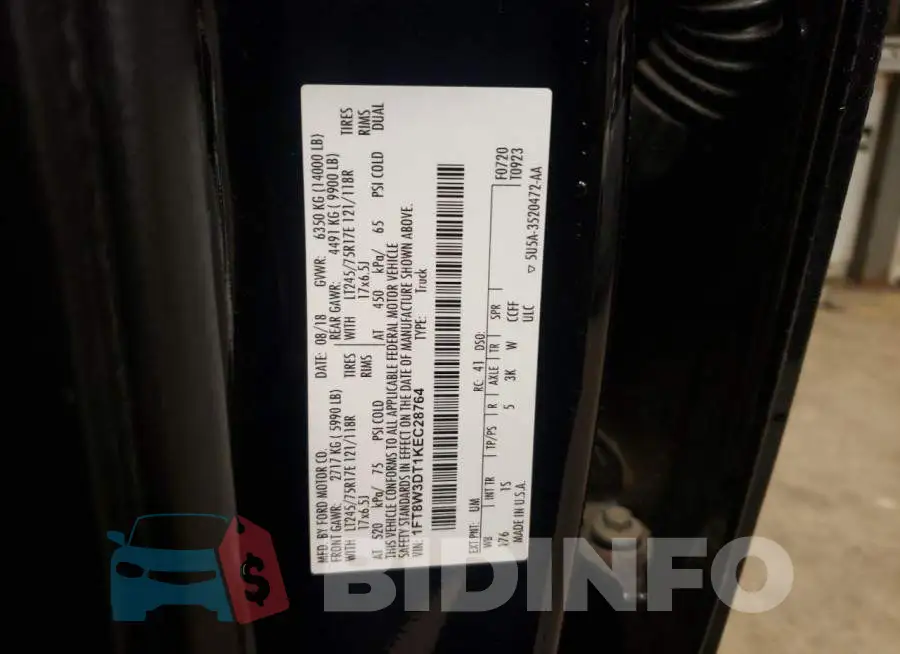 1FT8W3DT1KEC28764 Photo# 10