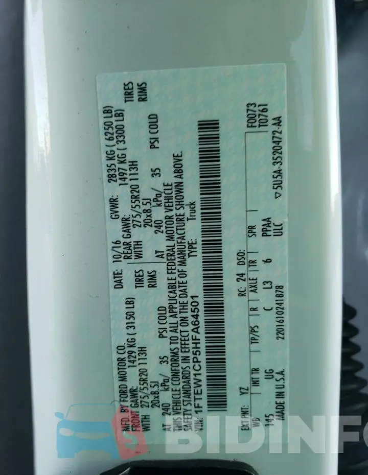 1FTEW1CP5HFA64501 Photo# 10