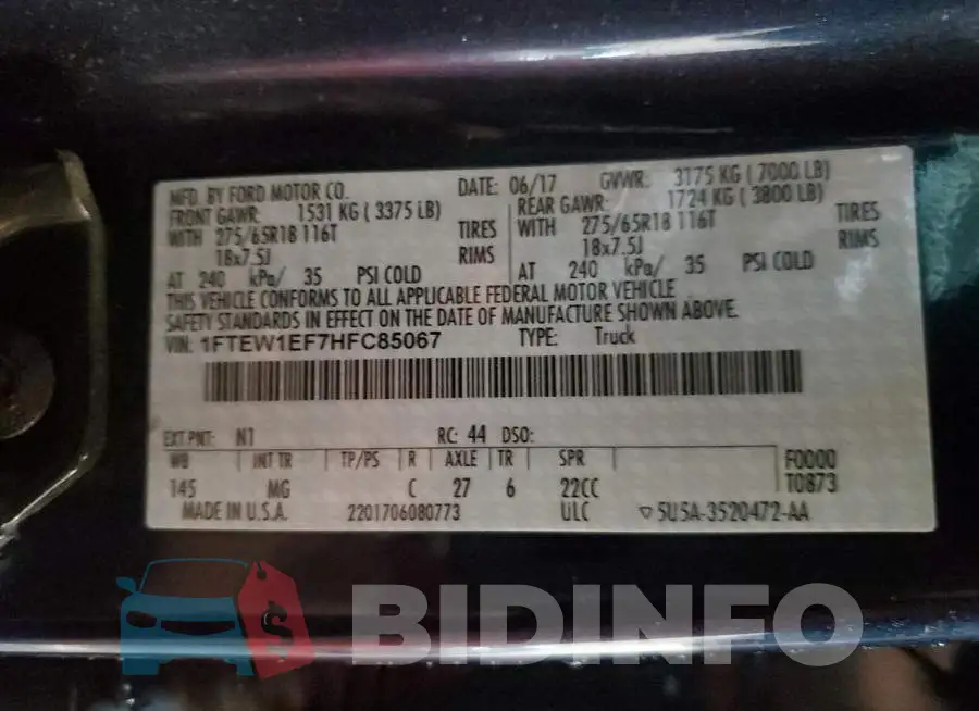 1FTEW1EF7HFC85067 Photo# 10