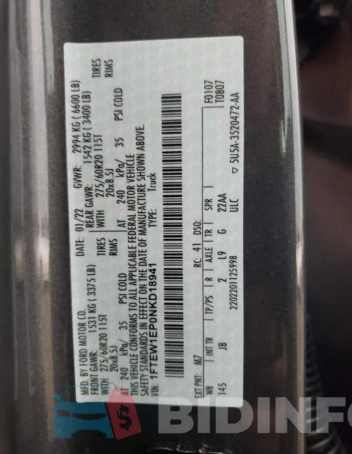 1FTEW1EP0NKD18941 Photo# 10