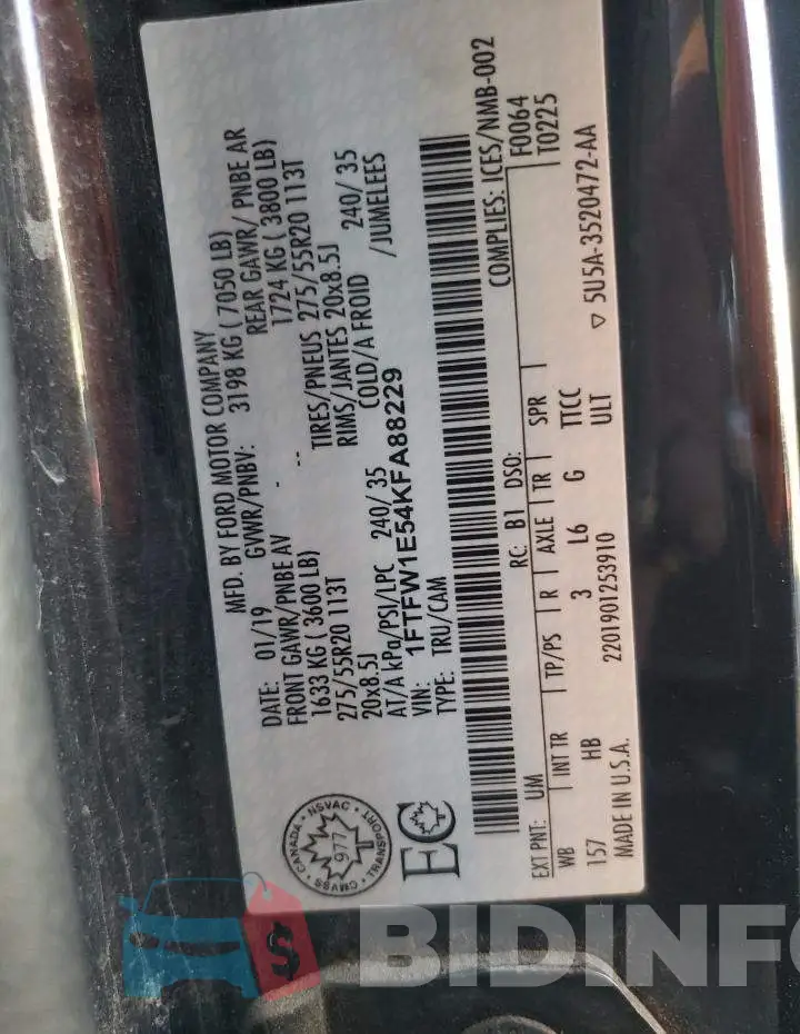 1FTFW1E54KFA88229 Photo# 10