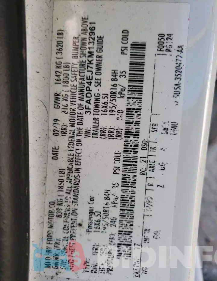 3FADP4EJ7KM132961 Photo# 10