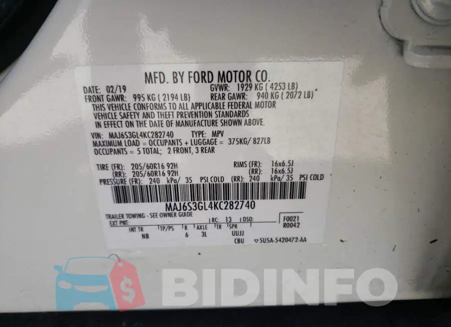 MAJ6S3GL4KC282740 Photo# 10