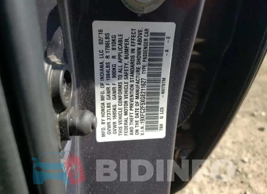 19XFC2F5XGE211627 Photo# 10