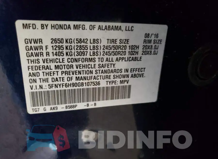 5FNYF6H90GB107536 Photo# 10