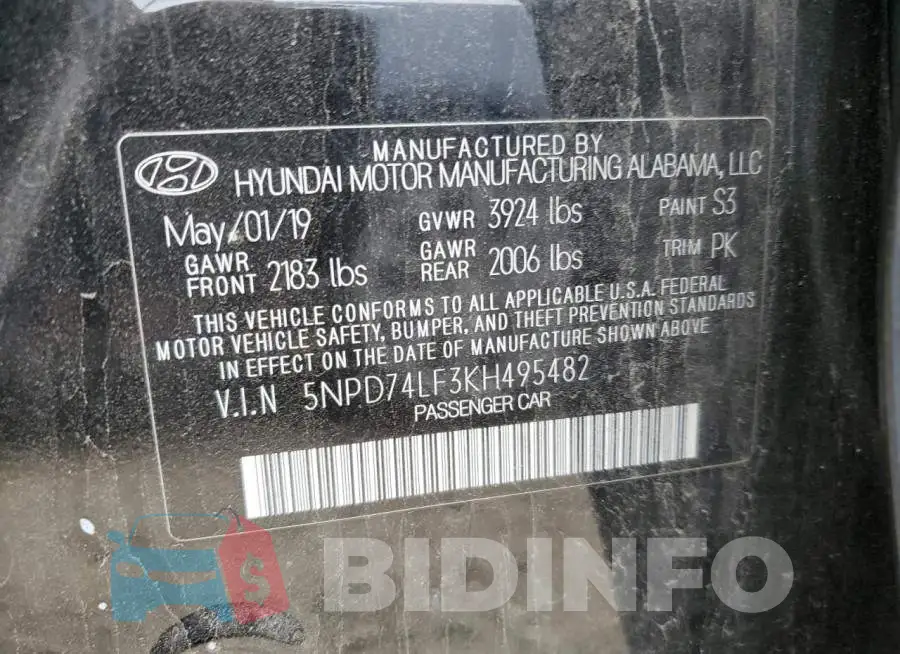 5NPD74LF3KH495482 Photo# 10